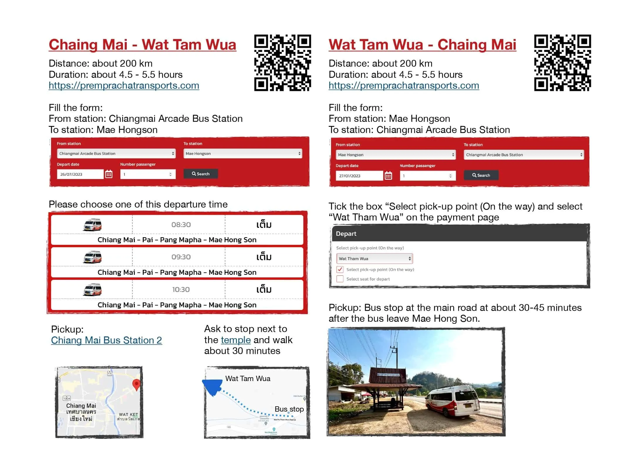 Transport from Chiang Mai to Wat Pa Tam Wua
