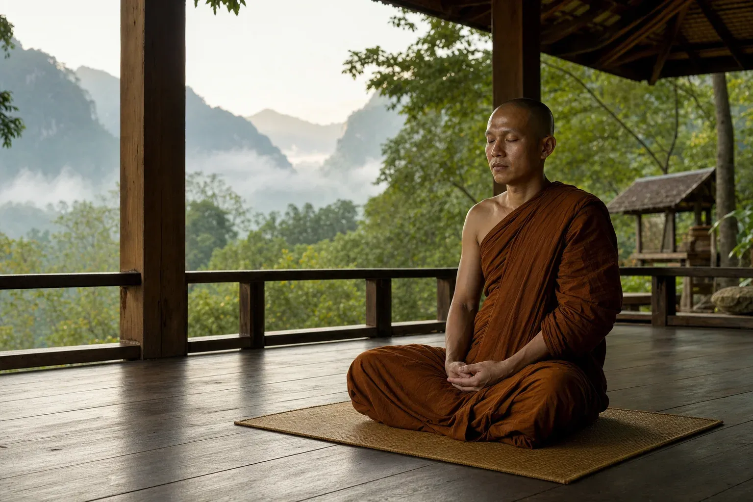Thai Forest monk practising Anapanasati breath meditation
