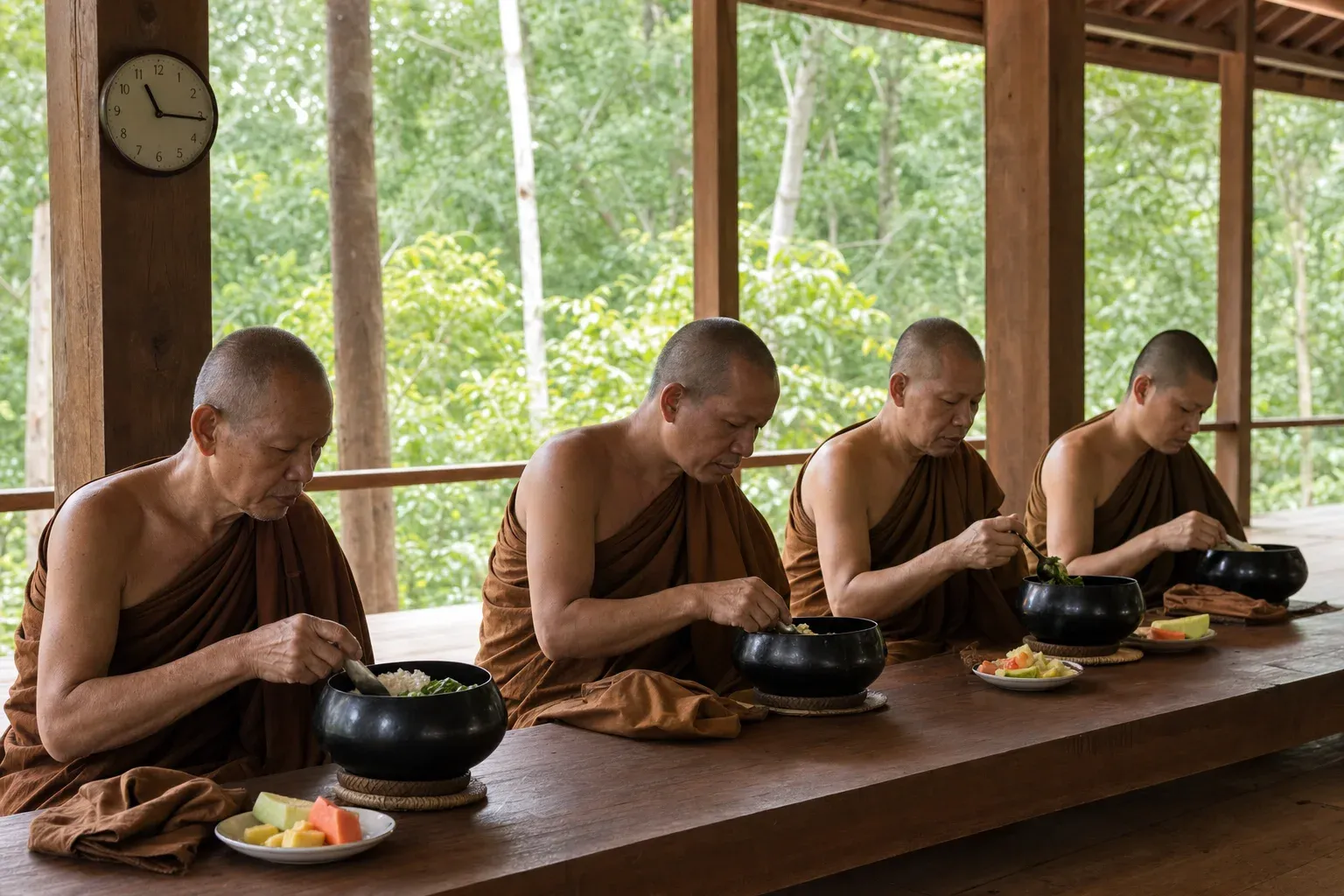 ภาพประกอบพระสงฆ์สายวัดป่าฉันภัตตาหารอย่างสงบก่อนเที่ยง